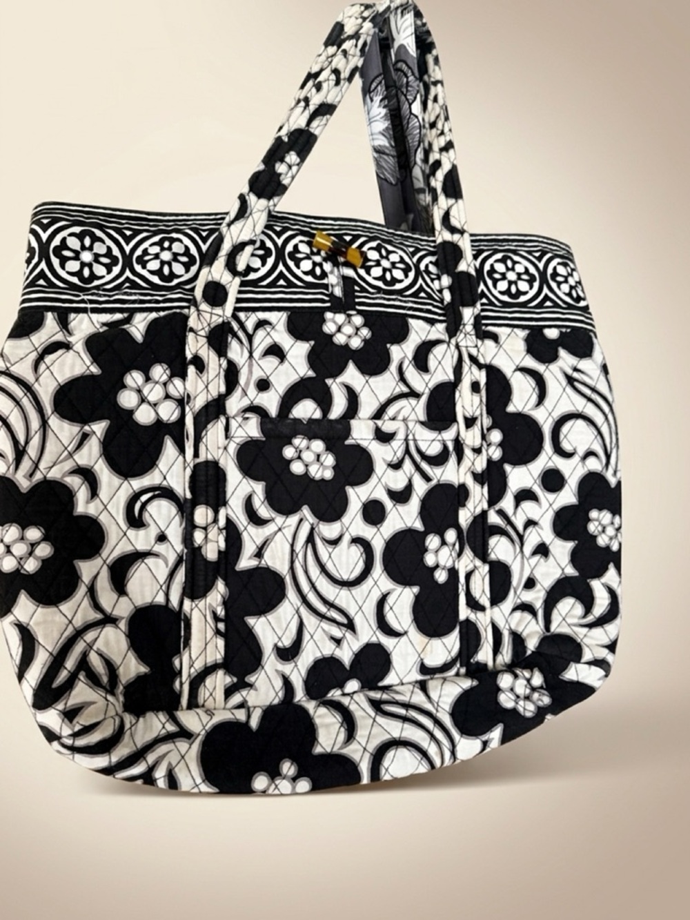 Vera Bradley Black and White Quilted Floral Tote